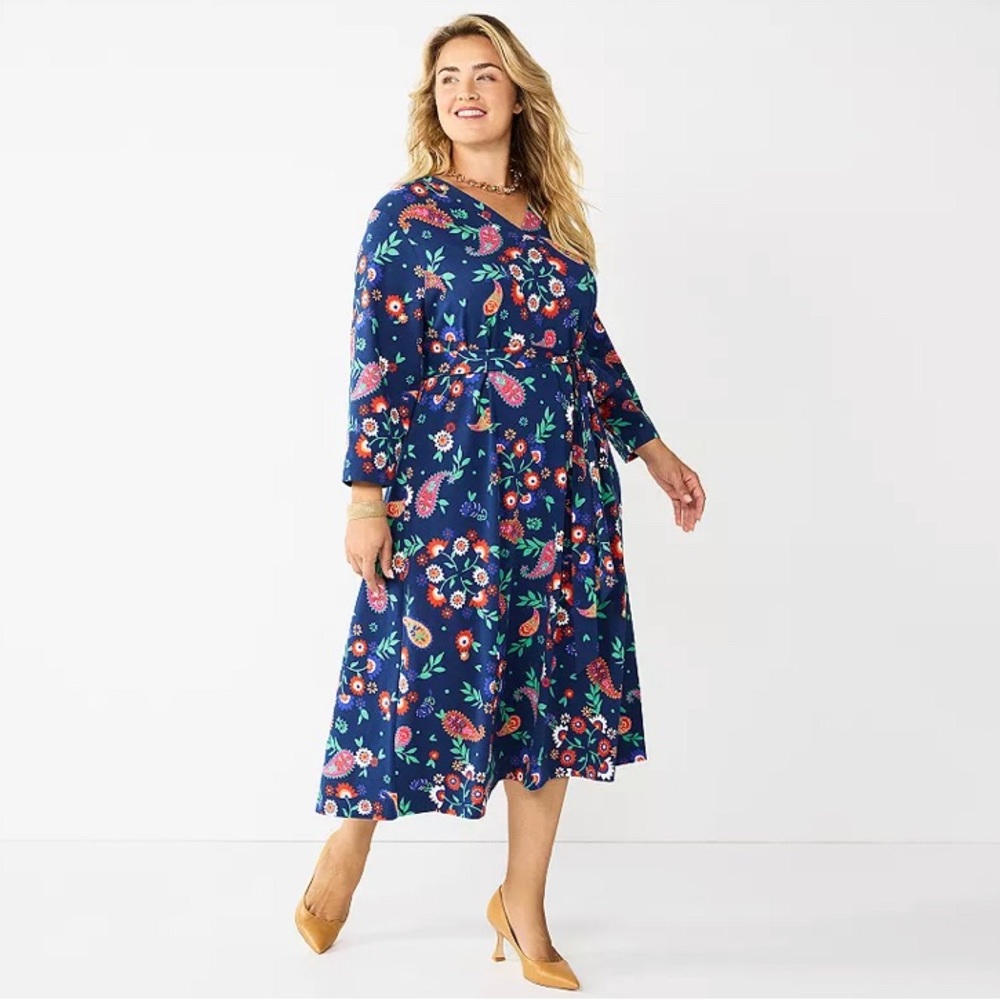 NEW Croft & Barrow V-Neck Midi Dress. 2X